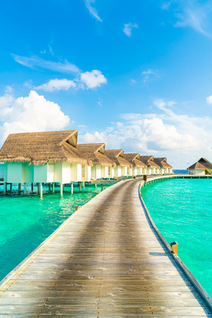 tropical Maldives resort hotel and island with beach and sea for holiday vacation concept - boost up color processing styleのeditorial素材