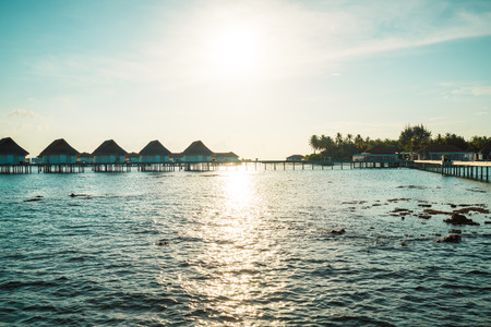 Beautiful tropical Maldives resort hotel and island with beach and sea  - boost up color processing styleのeditorial素材