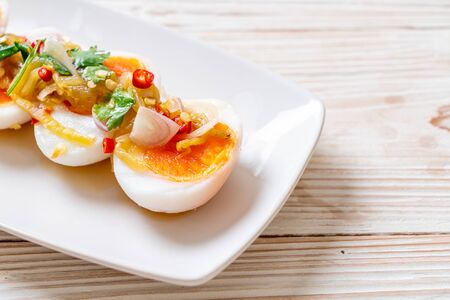 Soft Boiled Eggs Spicy Salad - Healthy food style