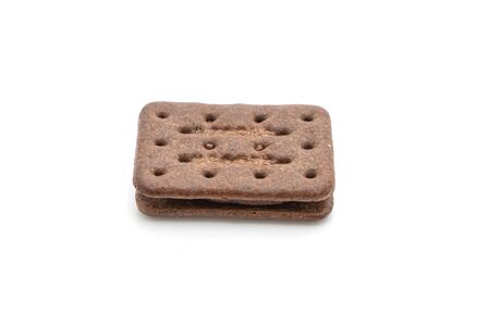 chocolate cookies with chocolate cream isolated on white backgroundの写真素材