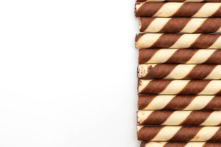 biscuit wafer stick with chocolate cream flavour isolated on white backgroundの写真素材