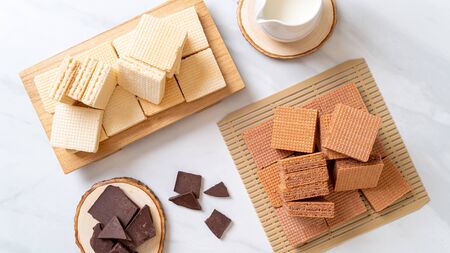 chocolate and milk cream wafer with milk and chocolateの写真素材