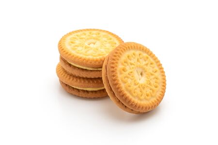 cookies with butter vanilla cream isolated on white backgroundの写真素材