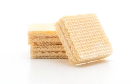 wafer biscuit with milk cream flavour isolated on white backgroundの写真素材