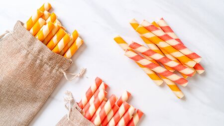 colorful and mix flavor wafer roll stickの写真素材