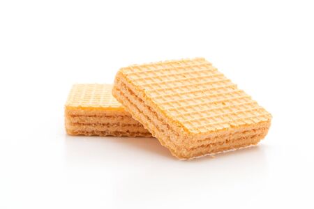 wafer biscuit with orange cream isolated on white backgroundの写真素材