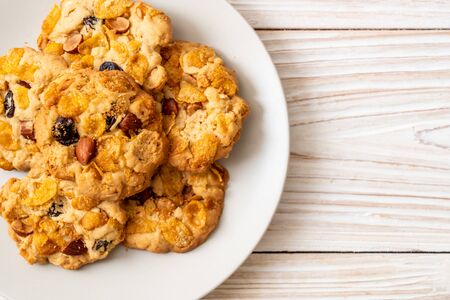 homemade cookies with cornflake raisin and almondsの写真素材