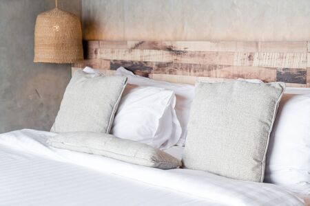 beautiful comfortable pillows decoration on bed in bedroom