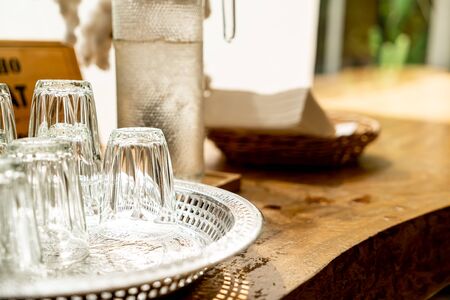empty and beautiful water glass with sun light