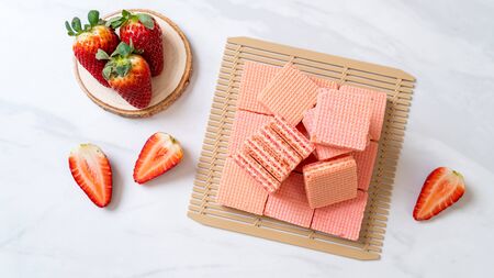 wafer with strawberry cream  flavourの写真素材