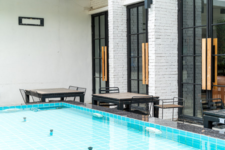empty outdoor table and chair in restaurantのeditorial素材