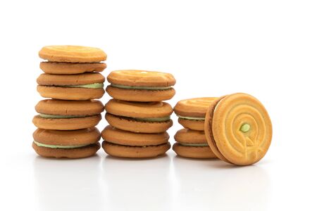 cookies with pandan cream isolated on white backgroundの写真素材