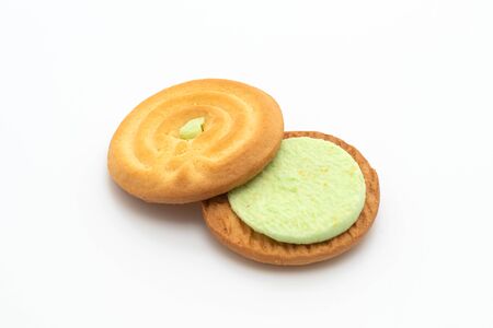 cookies with pandan cream isolated on white backgroundの写真素材