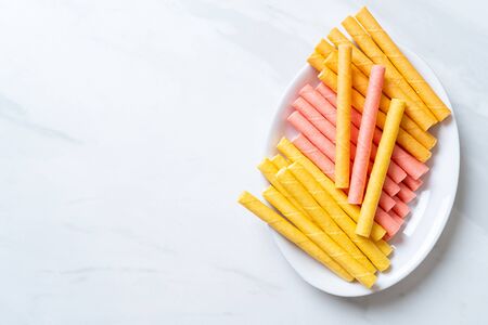 colorful wafer stick roll with cream