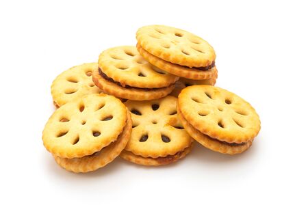 biscuits with pineapple jam isolated on white backgroundの写真素材