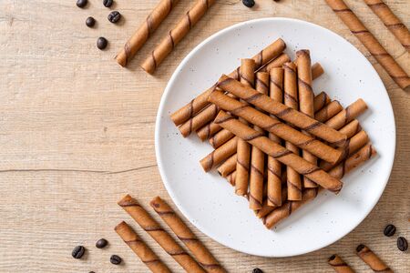 coffee wafer stick roll with coffee creamの写真素材