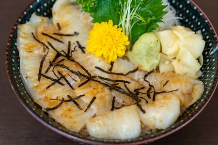 engawa on topped rice bowl (donburi) - Japanese food style