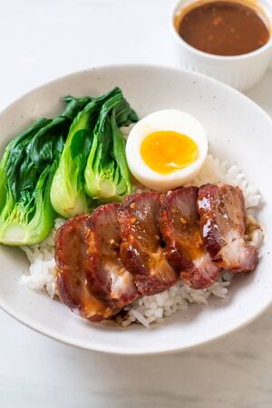 roast barbecue red pork on topped rice - Asian food styleの写真素材