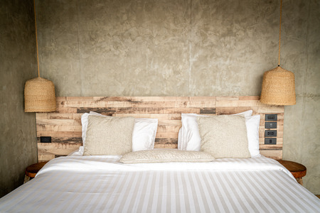 beautiful comfortable pillows decoration on bed in bedroomのeditorial素材