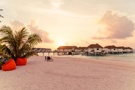 Beautiful tropical Maldives resort hotel and island with beach and sea  - vintage effect filterのeditorial素材