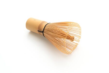 bamboo whisk for making matcha green tea isolated on white backgorund