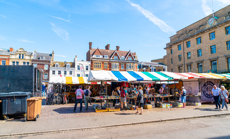 CAMBRIDGE/UK - AUG 28, 2019.  Market Square and Great St Mary's Church, Cambridge, United Kingdom.のeditorial素材