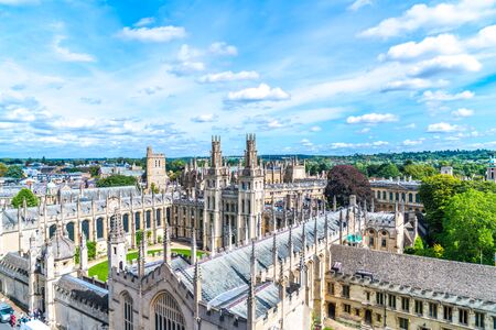 High angle view of High Street of Oxford City, United Kingdom.の写真素材