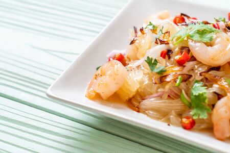 pamelo spicy salad with shrimps or prawns - fusion food styleの写真素材