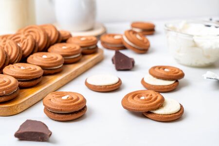 chocolate cookies with milk cream