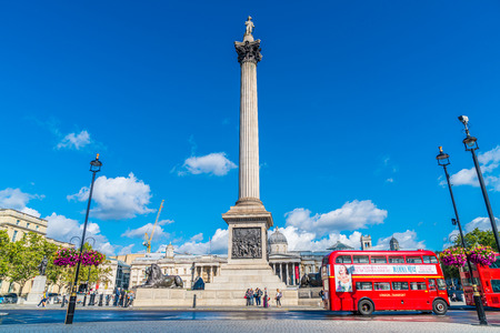 LONDON - UK, TRAFALGAR SQUARE, SEP 1, 2019. Trafalgar Square is a public space and tourist attraction in central London.のeditorial素材