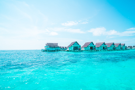 tropical Maldives resort hotel and island with beach and sea for holiday vacation concept - boost up color processing styleのeditorial素材