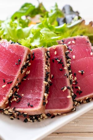 fresh tuna raw with vegetable salad - healthy foodの写真素材