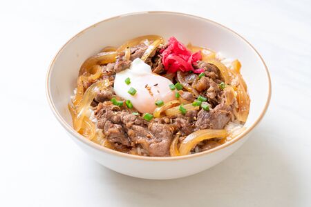 beef sliced on topped rice with egg (GYUU-DON) - Japanese food styleの写真素材