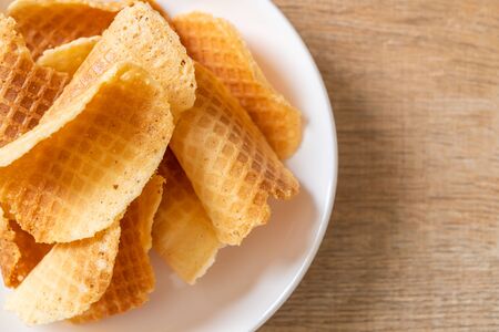 butter and milk crispy waffle on plateの写真素材