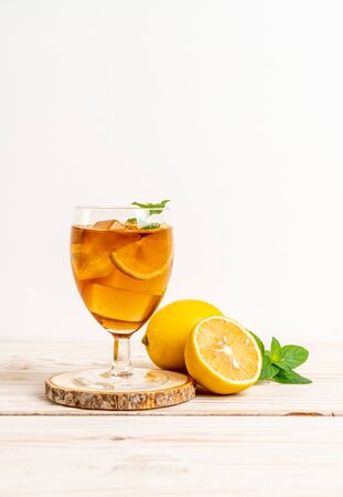 glass of ice lemon tea with mintの写真素材