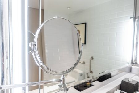 close-up make up mirror decoration in bathroomの写真素材