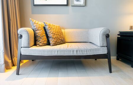 beautiful pillows decoration on sofa in living room interior