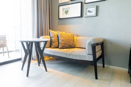 beautiful pillows decoration on sofa in living room interiorの写真素材