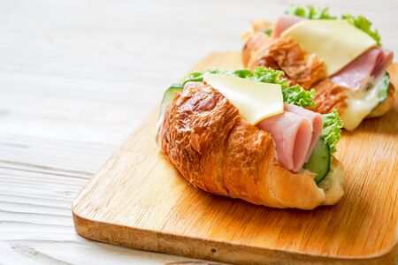 sandwich croissant ham cheese with mayonnaiseの写真素材