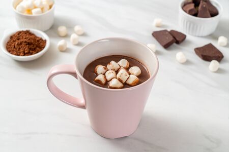 hot chocolate with marshmallows in cupの写真素材