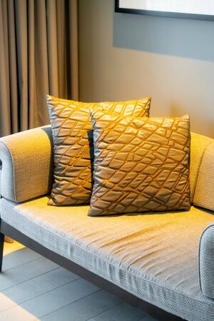 beautiful pillows decoration on sofa in living room interior