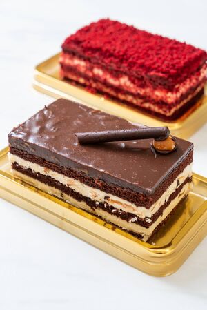 Delicious chocolate cake with almondsの写真素材