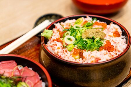 steamed crab raw on topped rice - Japanese donburi - Japanese food styleの写真素材