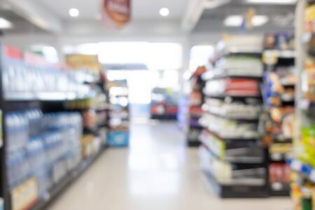 abstract blur shelf in minimart and supermarket for backgroundの写真素材