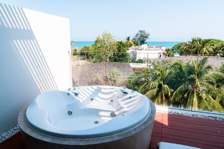 bath tub decoration on balconyの写真素材
