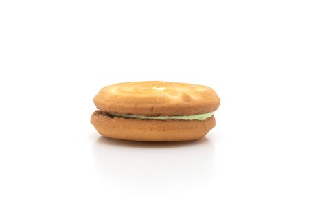 cookies with pandan cream isolated on white backgroundの写真素材