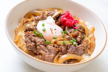 beef sliced on topped rice with egg (GYUU-DON) - Japanese food styleの写真素材