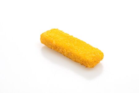 fried crispy fish finger isolated on white backgroundの写真素材