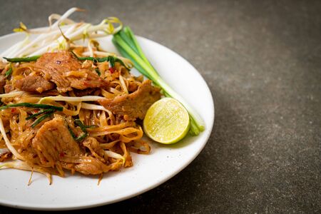 stir-fried rice noodles with pork in Asian styleの写真素材