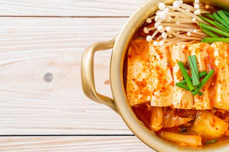 âKimchi Jjigaeâ or Kimchi Soup with Soft Tofu or Korean Kimchi Stew  - Korean Food Traditional Styleの写真素材